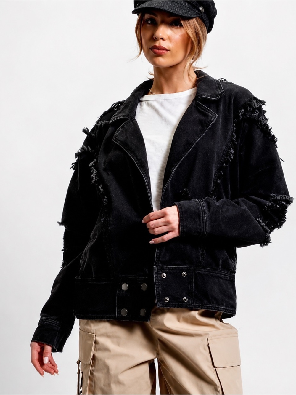 Easel Danny Distressed Black Denim Moto Jacket Plaid Patchwork NWT Medium